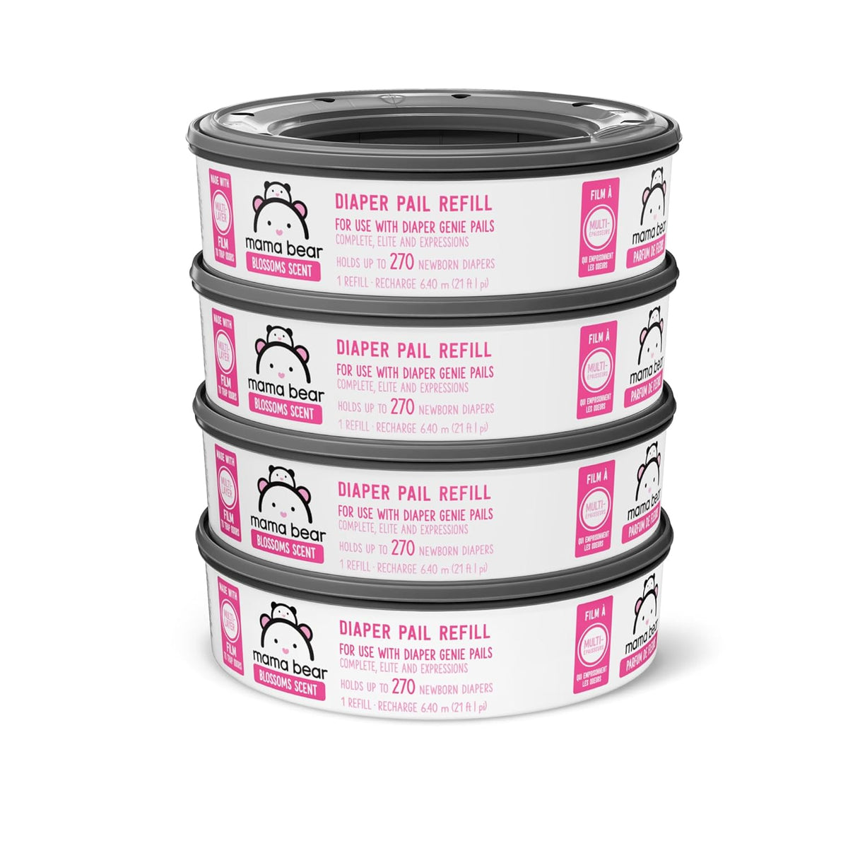 Amazon Brand - Mama Bear Blossoms Scented Diaper Pail Refills for Diaper Genie Pails, 1080 Count (4