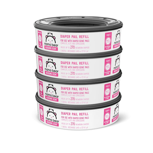 Amazon Brand - Mama Bear Blossoms Scented Diaper Pail Refills for Diaper Genie Pails, 1080 Count (4