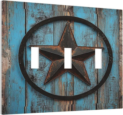 Decorative Switch Plates Rustic Wood Country Barn Texas Star On Teal 3 Gang Wall Plate Triple