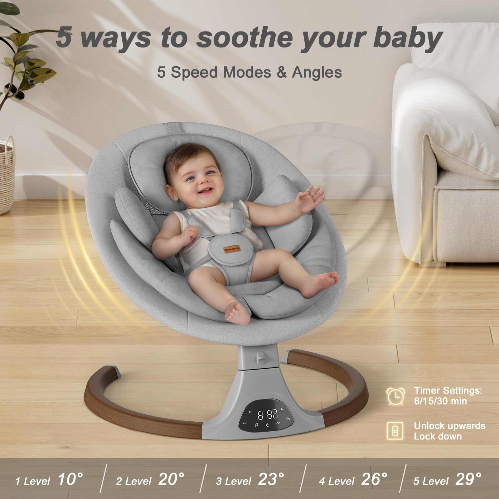 Monamii Baby Swings for Infants, Bluetooth Infant Swing with Music Speaker