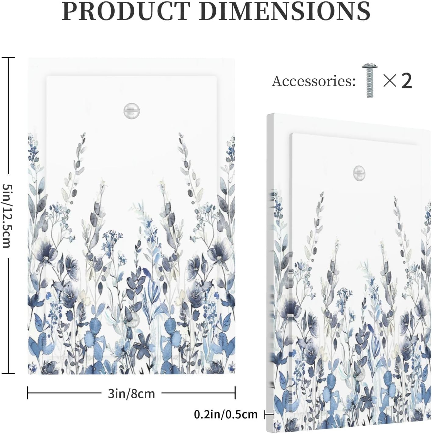 Light Switch Cover Plate Light Blue Watercolor Leaves Plant With Floral 1 Gang No Device Blank