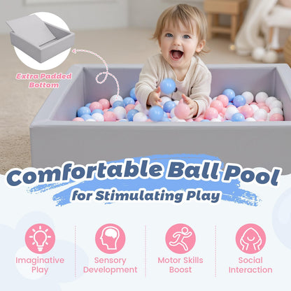 Leather Foam Ball Pit for Toddlers: Waterproof Baby Ball Pit with Soft Memory Foam - Large