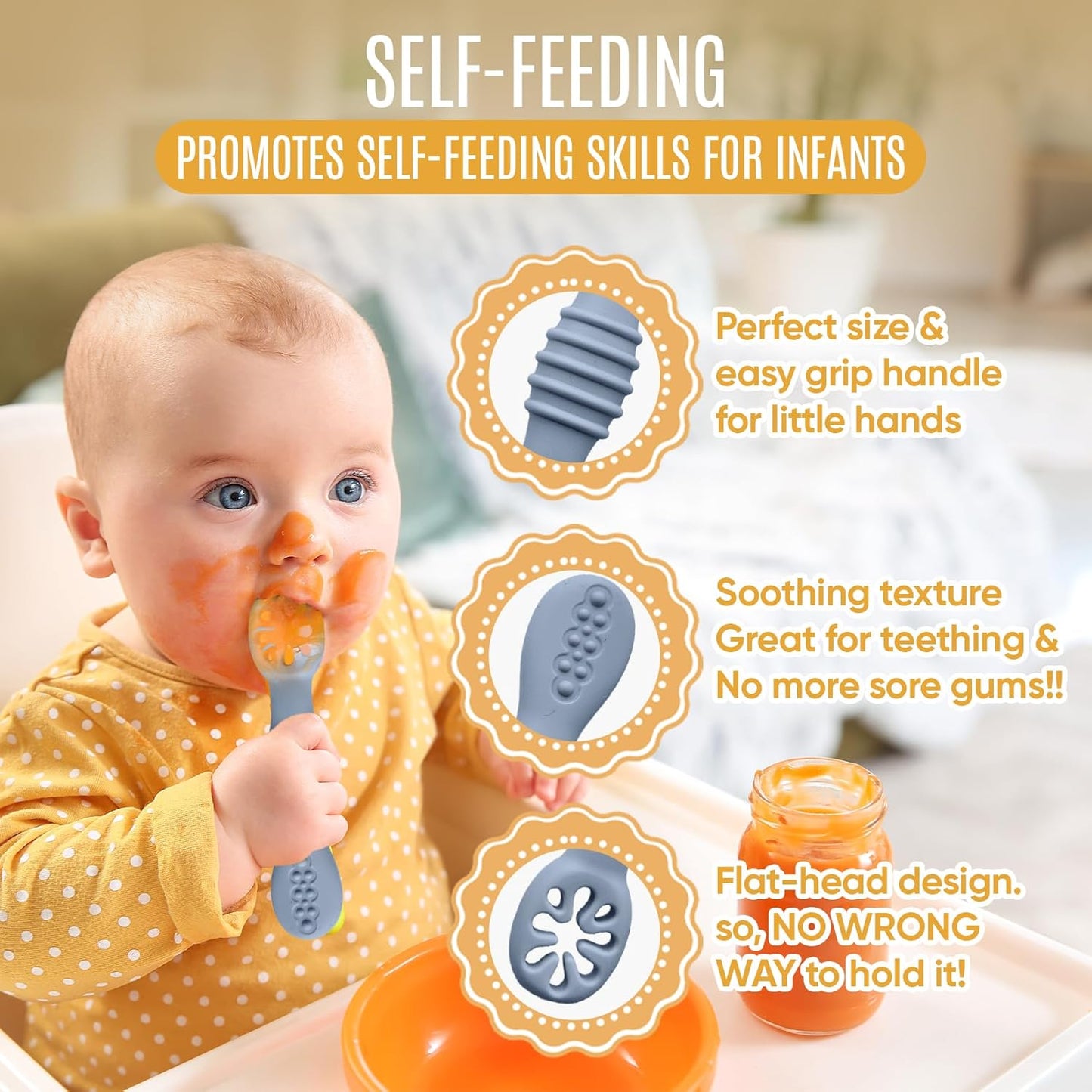 4pc Silicone Baby Spoons Self Feeding Baby Utensils 6-12 Months - 3 Baby Spoon - 1 Baby Fork