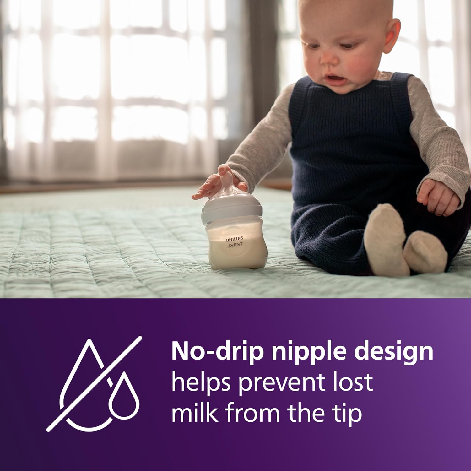 Philips Avent Natural Baby Bottle with Natural Response Nipple (Slow Flow, Flow 2), SCY900/91