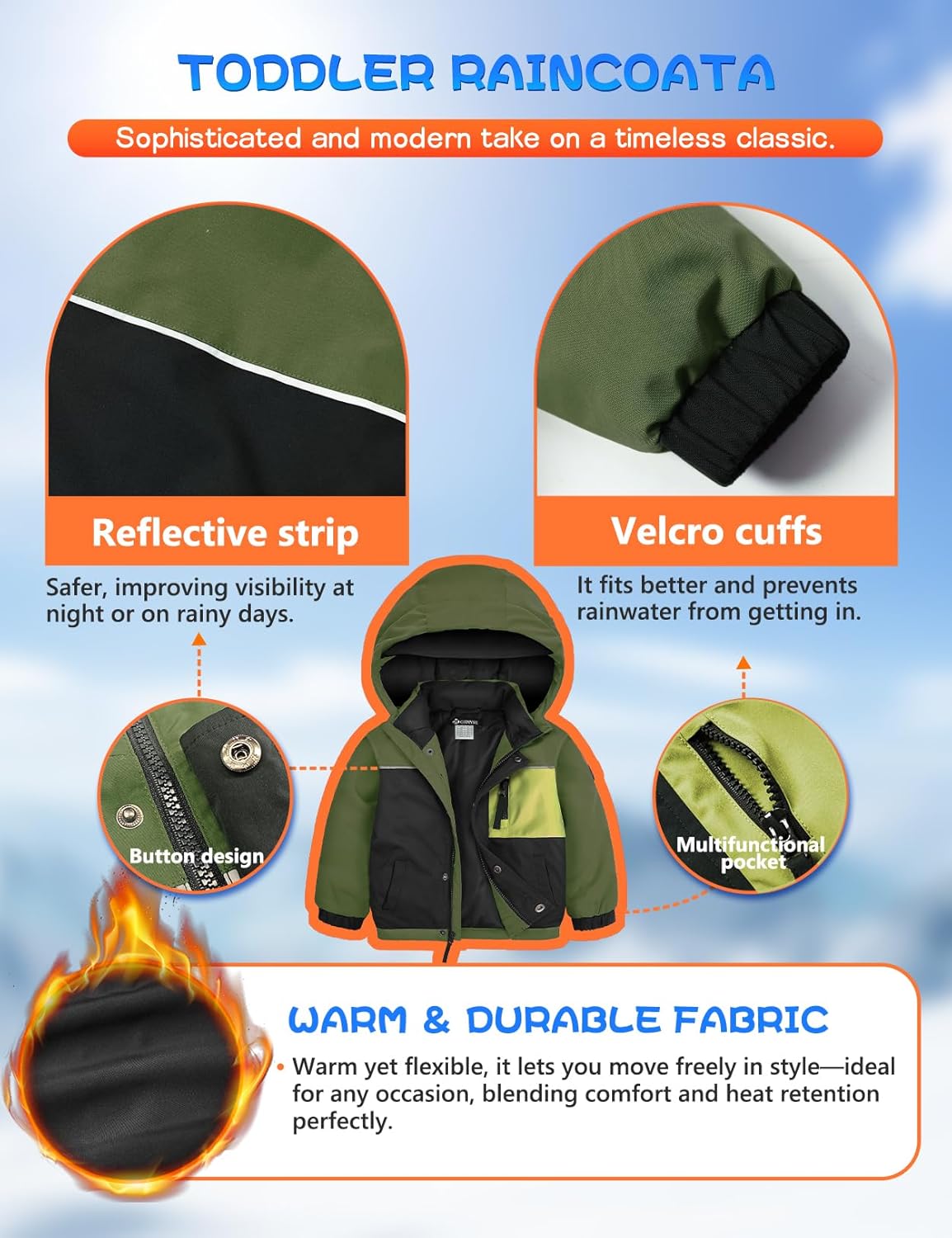 GEMYSE Toddler Boys Winter Coat Waterproof Ski Snow Jacket with Hood Thicken Warm Baby Jacket