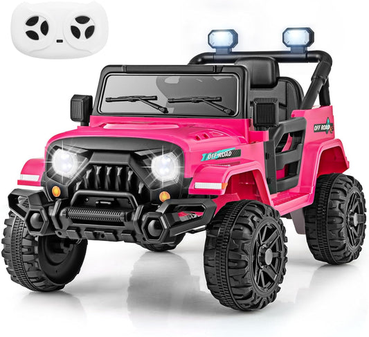 Costzon 12V Kids Ride on Truck Car, Electric Vehicle w/Remote Control, Threaded Wheels, 3 Speeds