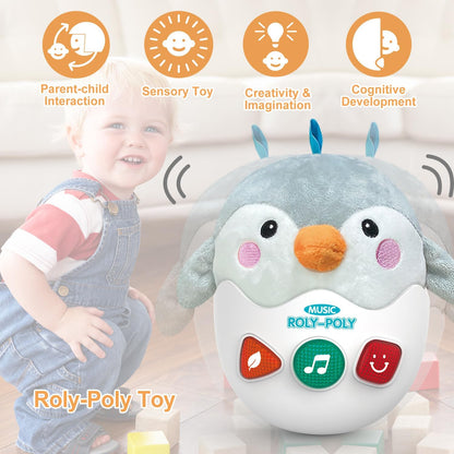Infant Toys 0-3-6-12 Months Shower Gifts, Plush Cute Stuffed Animal Penguin Musical Baby Tummy Toys