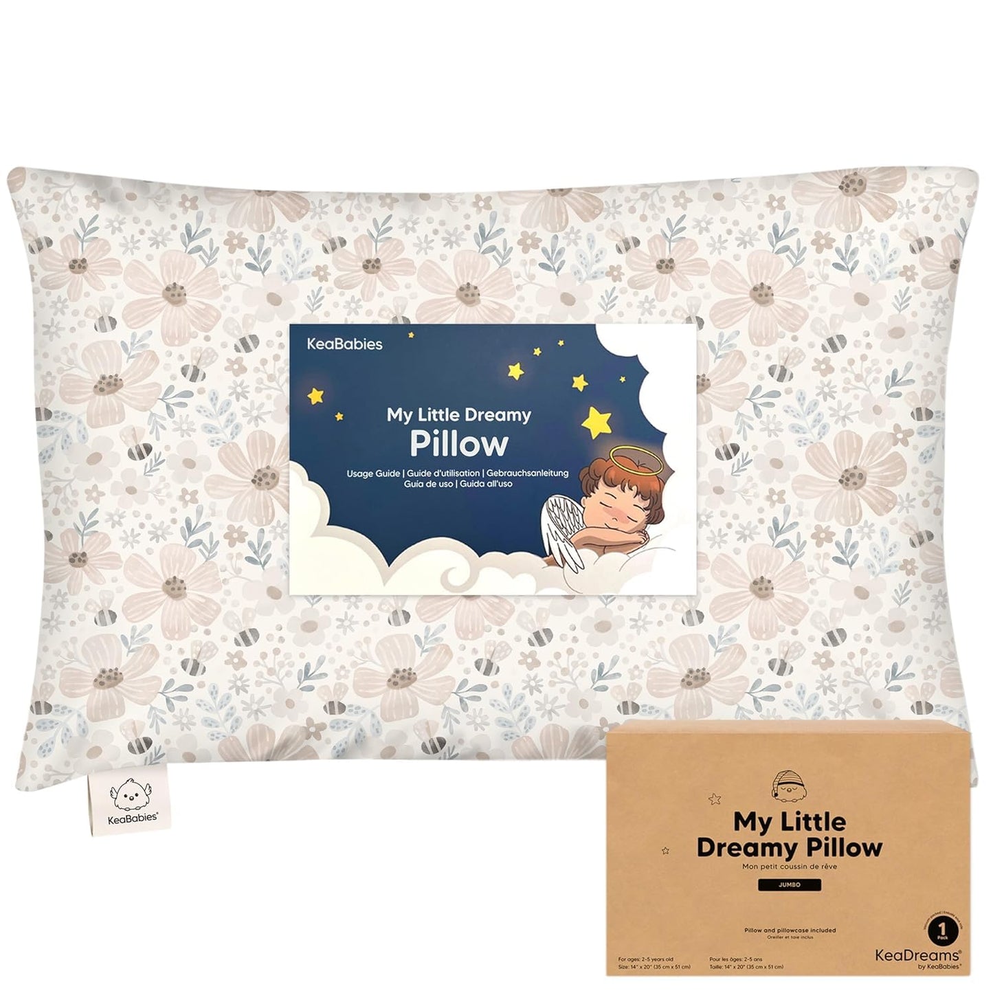KeaBabies Toddler Pillow with Pillowcase, Jumbo 14X20 - Soft Organic Cotton Toddler Pillows for