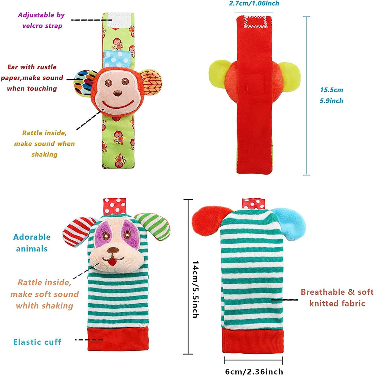 Wrist Rattles Foot Finder Rattle Sock Baby Toy, Rattle Toy, Arm Hand Bracelet Rattle, Feet Leg