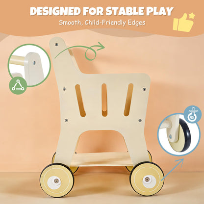 Pithfor Wooden Shopping Cart for Kids, 3 in 1 Wooden Baby Push Walker, Baby Doll Stroller, Toy