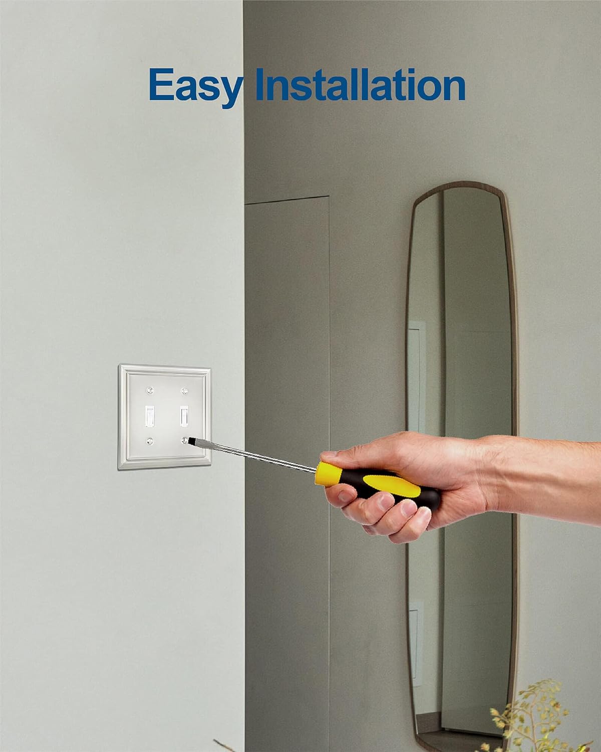 2-Pack Double Toggle Wall Plate, Metal Switch Plate Cover, Satin Nickel Light Switch Cover