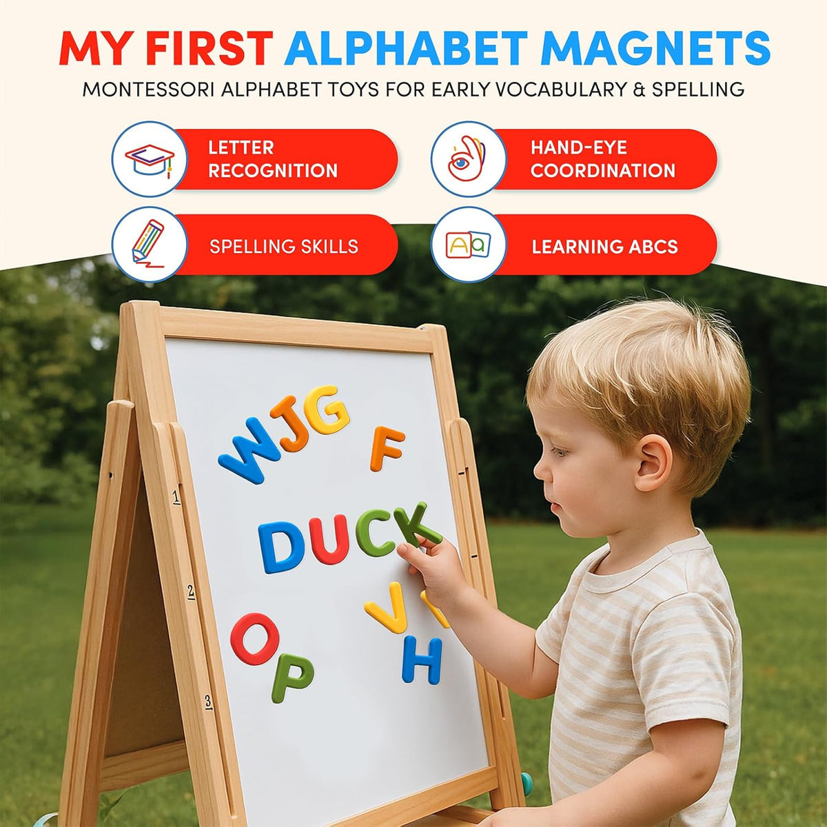 JoyCat Silicone Alphabet Magnetic Letters, 26 Uppercase ABC Fridge Magnets for Toddlers 1-3 & Kids