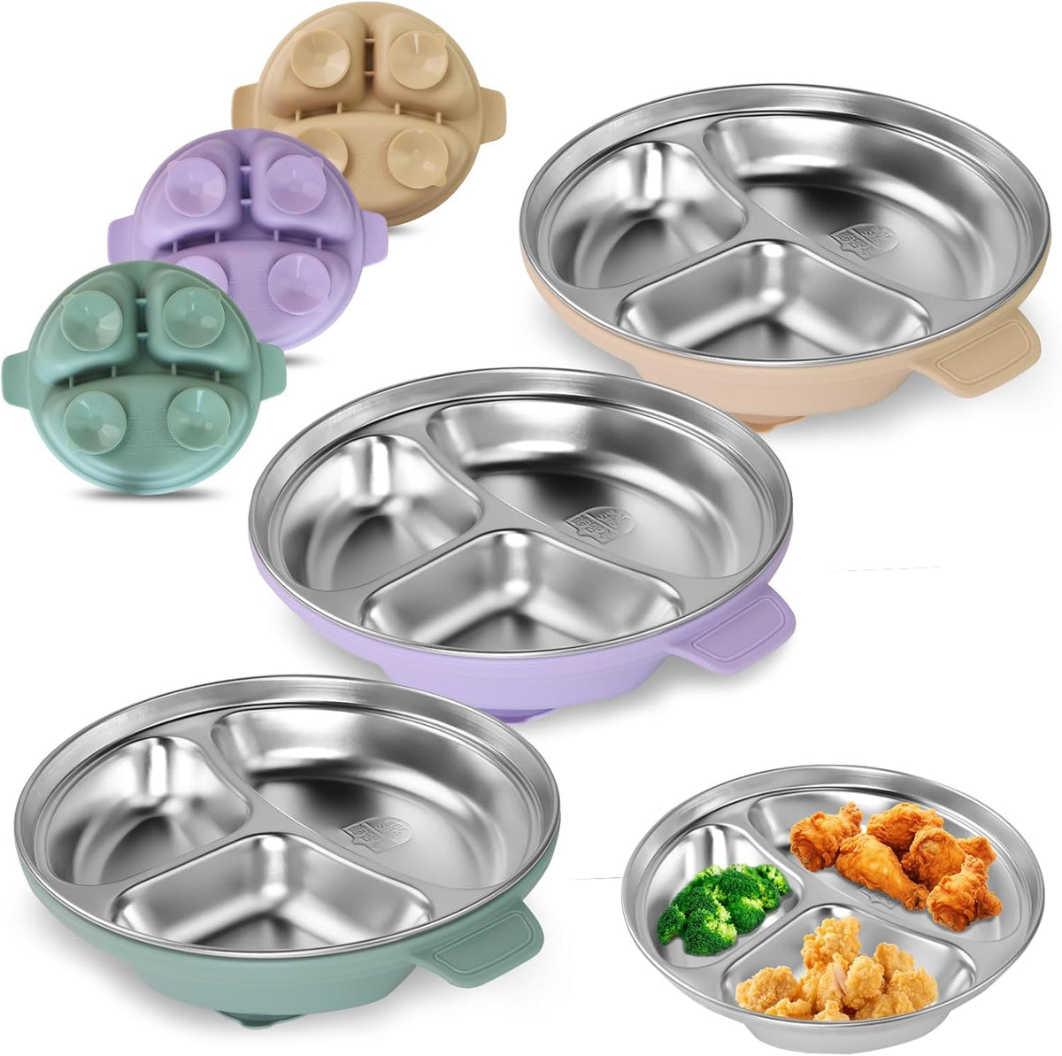 Stainless Steel Toddler Plates with Suction | Non-Slip Divided Baby Plates BPA Free & Non Toxic |
