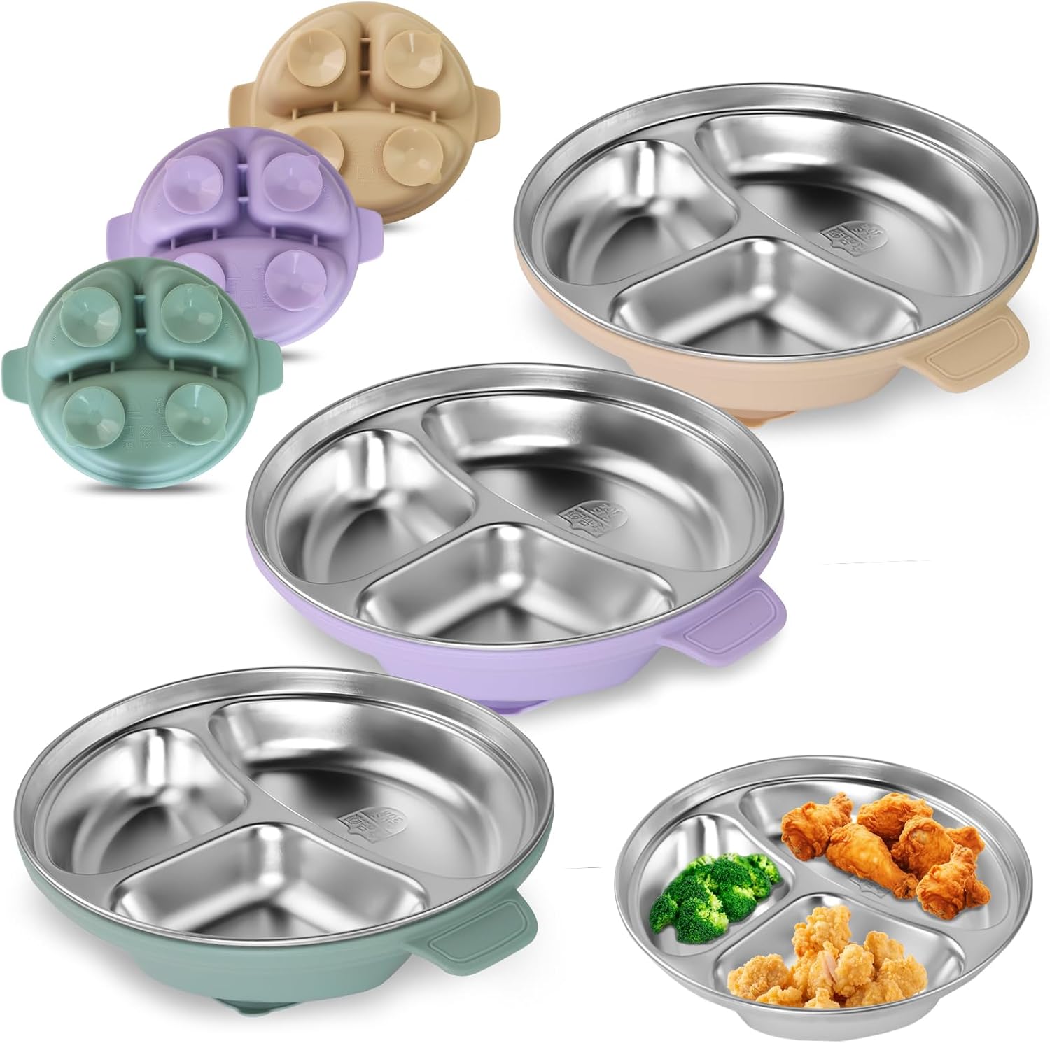 Stainless Steel Toddler Plates with Suction | Non-Slip Divided Baby Plates BPA Free & Non Toxic |