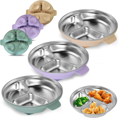 Stainless Steel Toddler Plates with Suction | Non-Slip Divided Baby Plates BPA Free & Non Toxic |