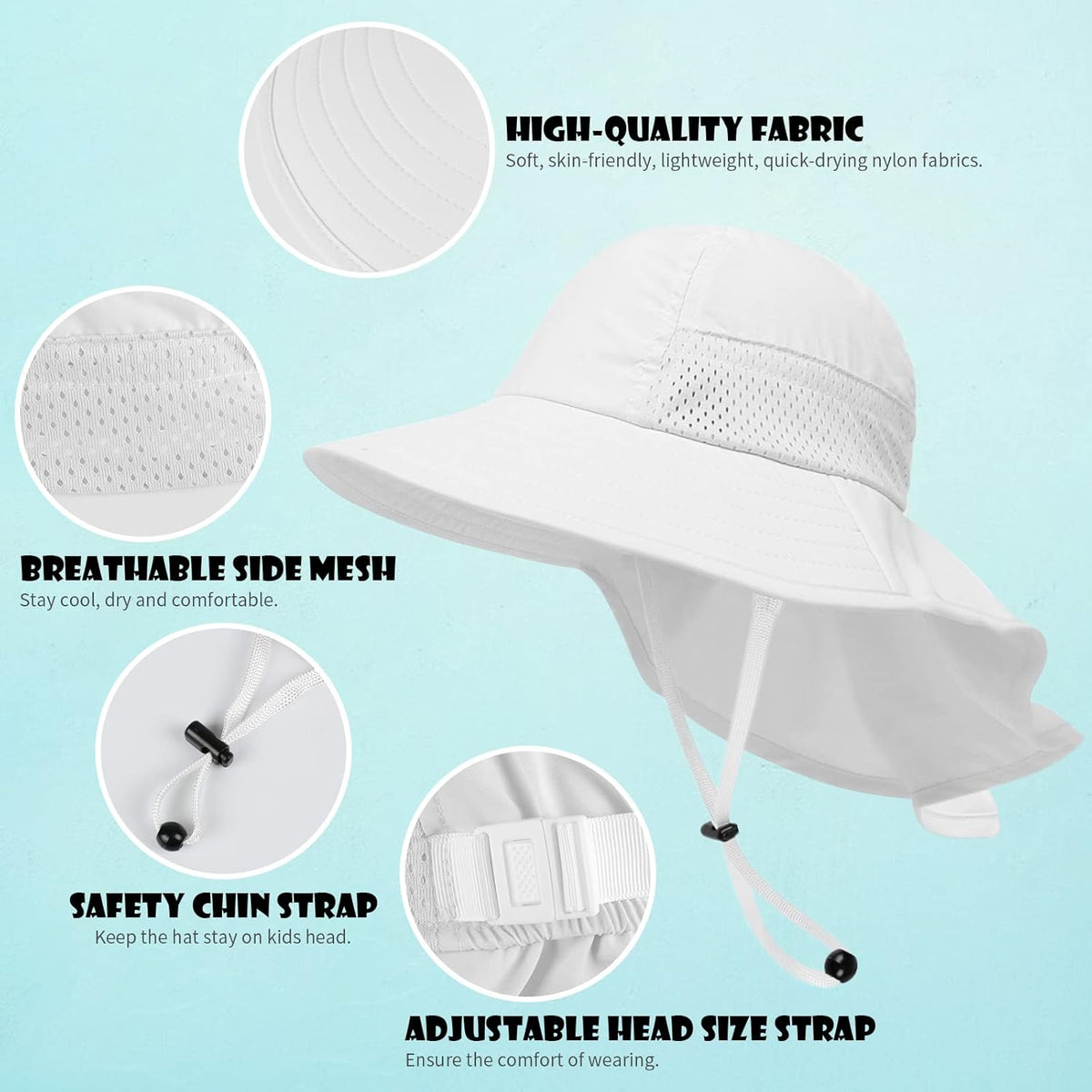 Toddler Baby Sun Hat Kids Summer UPF 50+ for Boys Girls Adjustable Beach Hats with Bucket Wide Brim