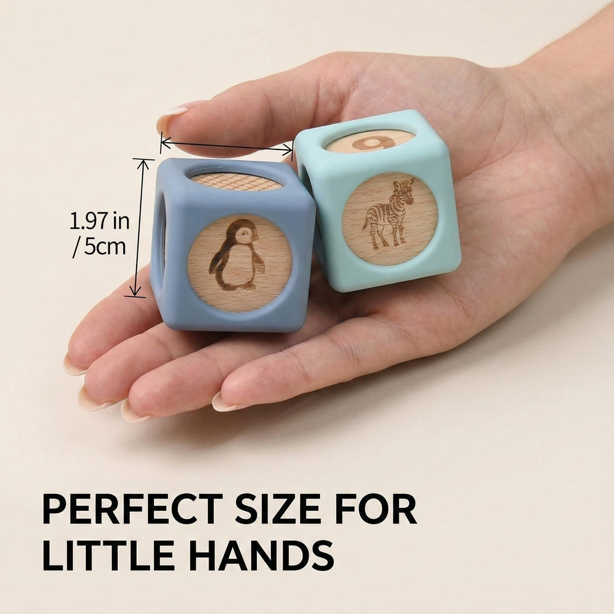 Little Rawr 9 Pcs Baby Silicone & Wooden Stacking Blocks, Food-Grade Silicone Baby Toy with Natural