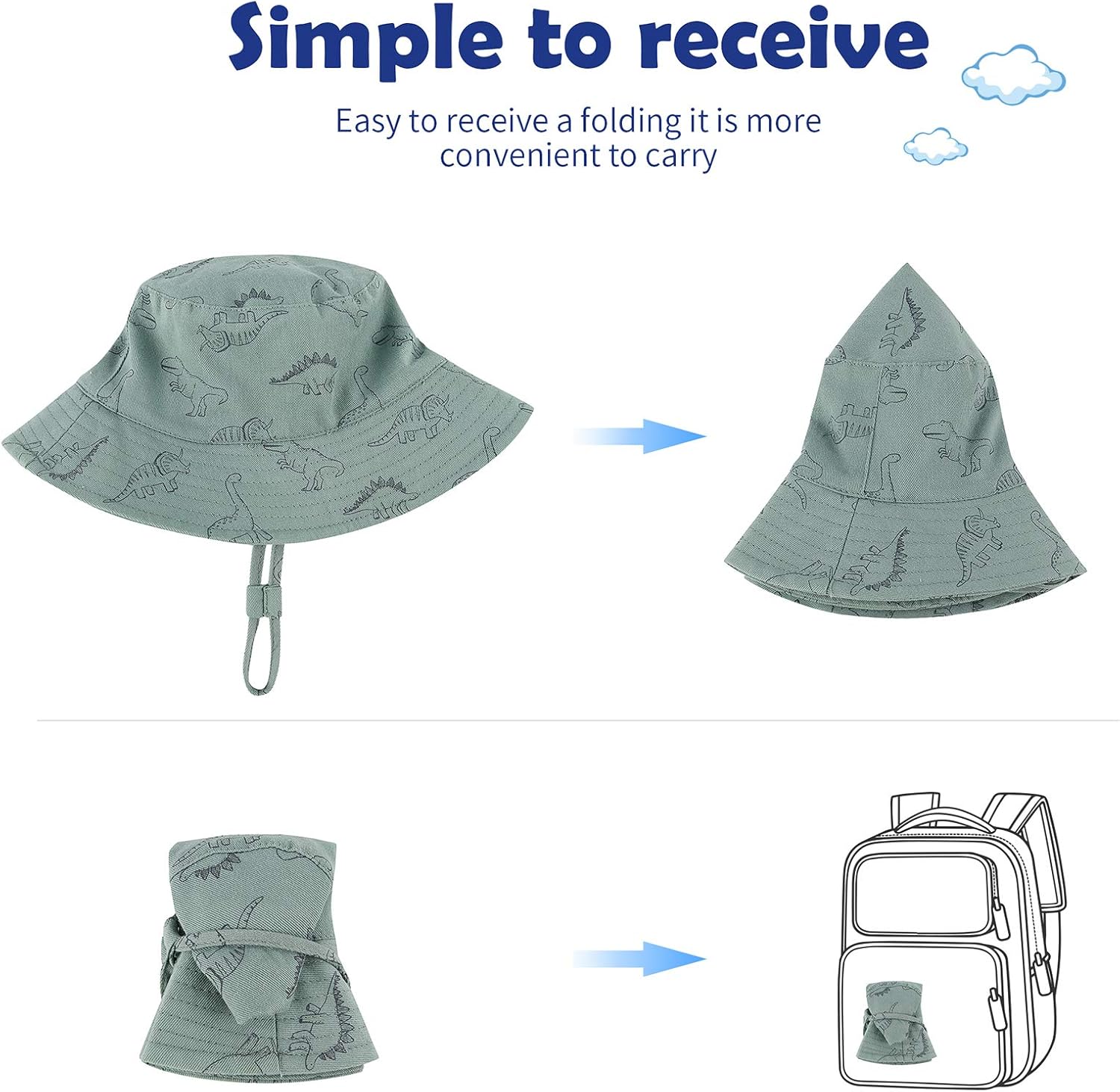 Durio Baby Bucket Sun Hat Toddler Hats Summer Beach Hat UPF 50+ Sun Protection Bucket Hats for Kids
