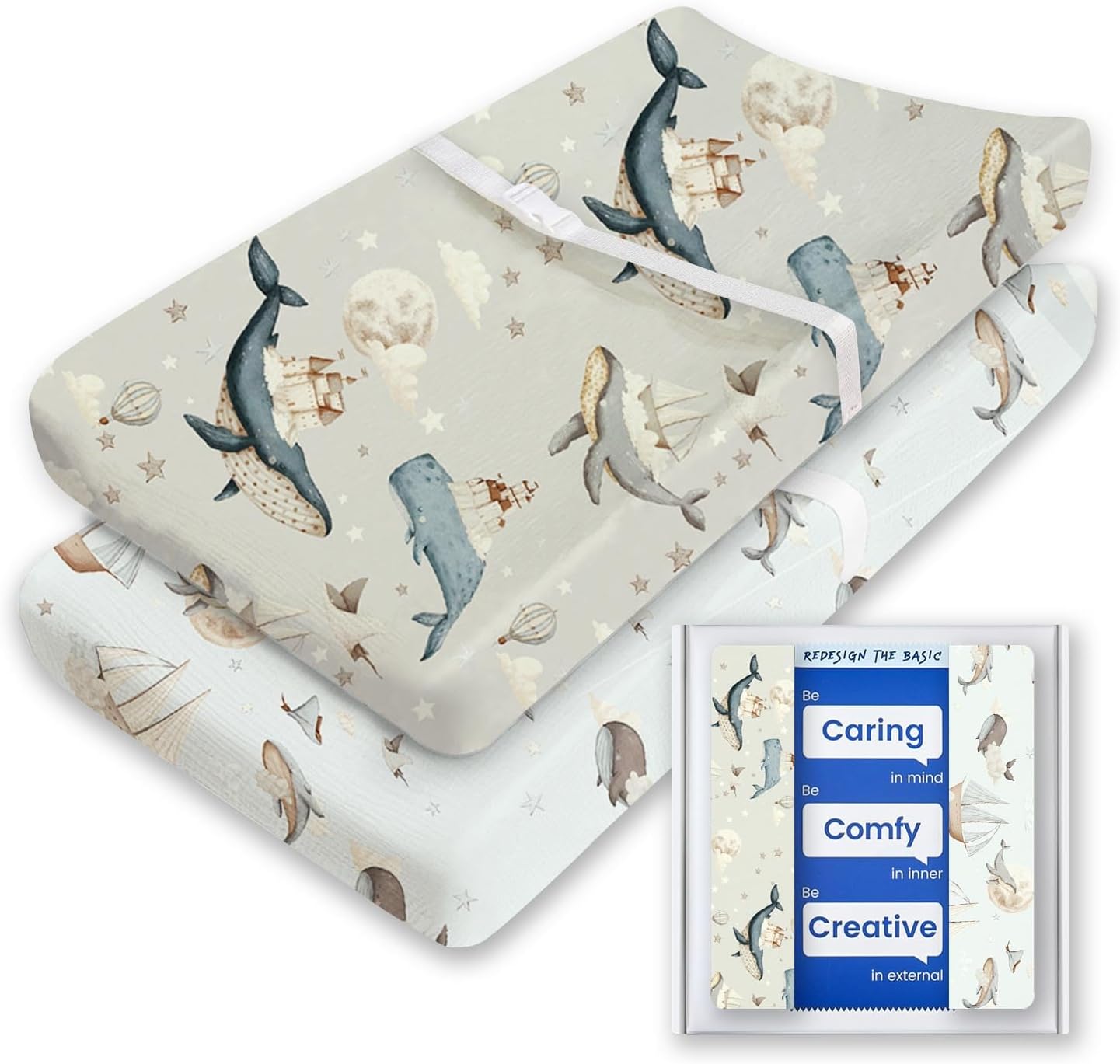Premium Soft Boho Changing Pad Covers for Girls & Boys - Stretchy Jersey Sheets - Fits Standard