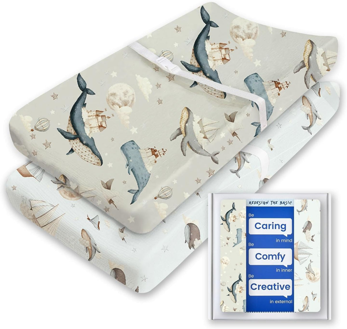 Premium Soft Boho Changing Pad Covers for Girls & Boys - Stretchy Jersey Sheets - Fits Standard