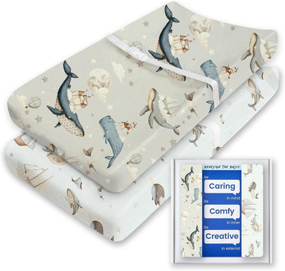 Premium Soft Boho Changing Pad Covers for Girls & Boys - Stretchy Jersey Sheets - Fits Standard