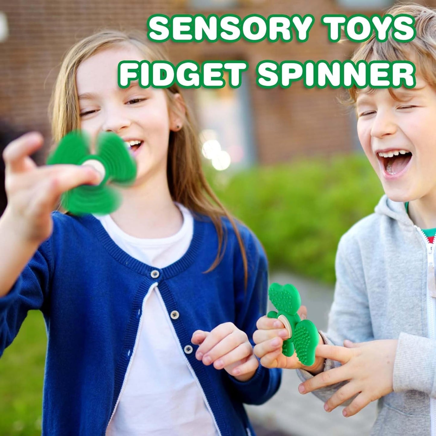 Fidget Spinners for Kids, Trefoil Fidget Toys Adults Sensory Stone, Green Textured Worry Stone Boys