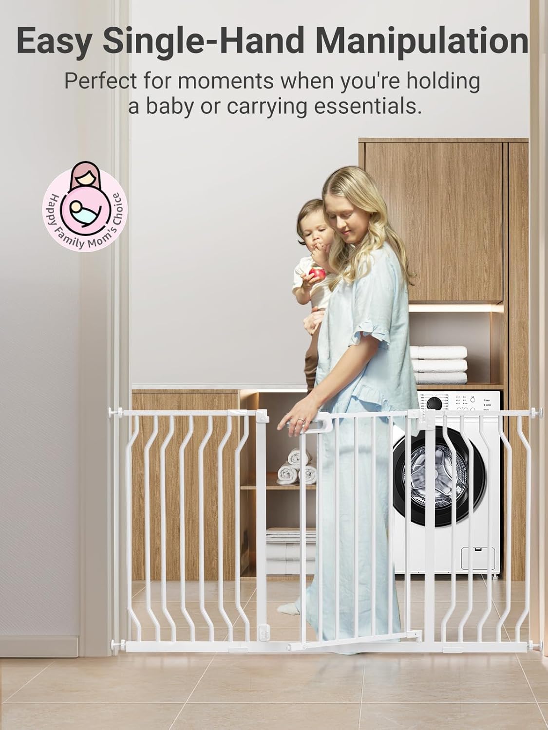 Mom's Choice GROWNSY Baby Gate, 53"-57" Auto-Close Dog Gate for Stairs & Doorways, Pressure-Mounted