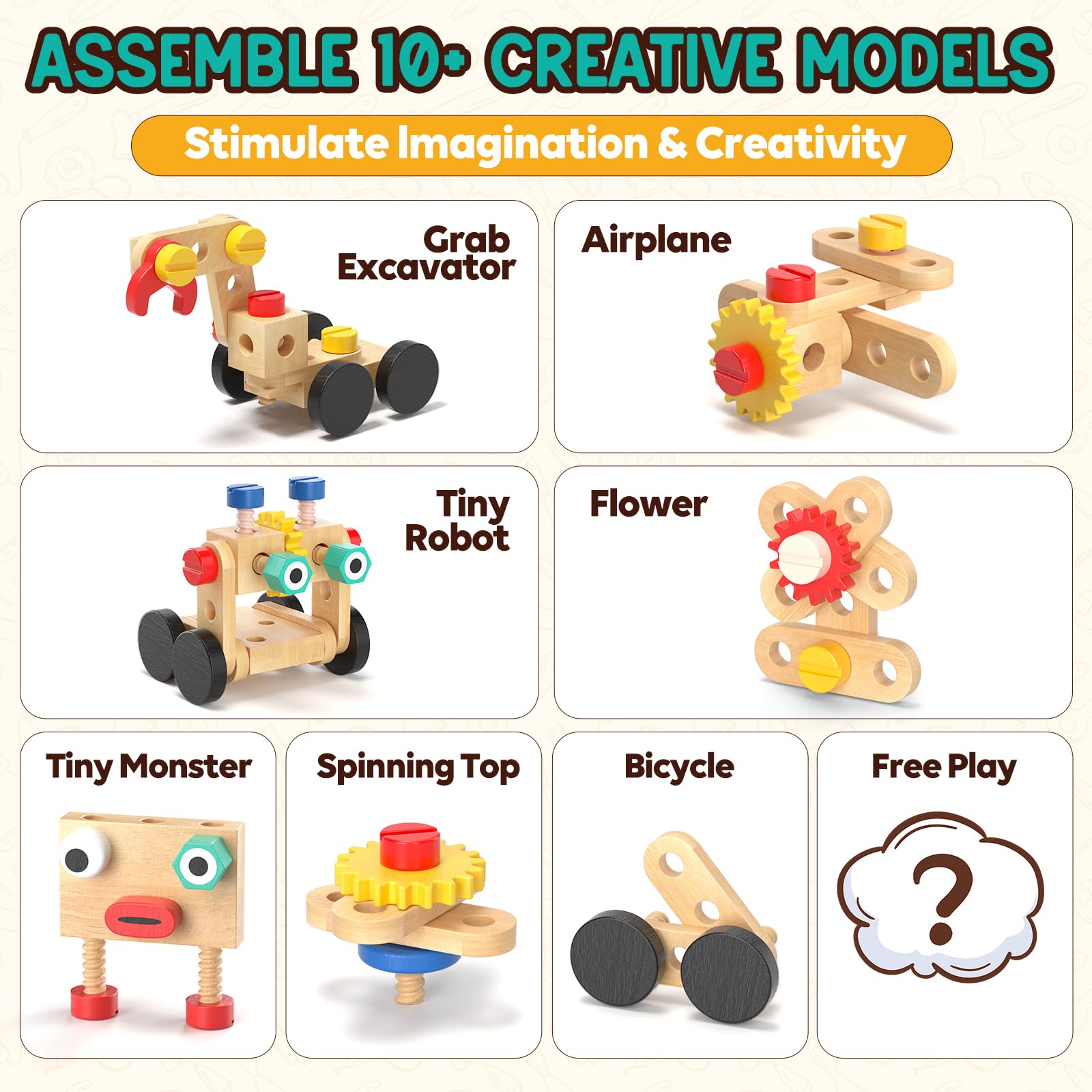 Lehoo Castle Kids Tool Set, Wooden Montessori Robot Tool Bench for Boys 3+