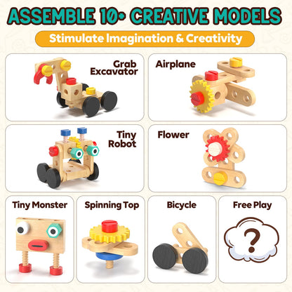 Lehoo Castle Kids Tool Set, Wooden Montessori Robot Tool Bench for Boys 3+