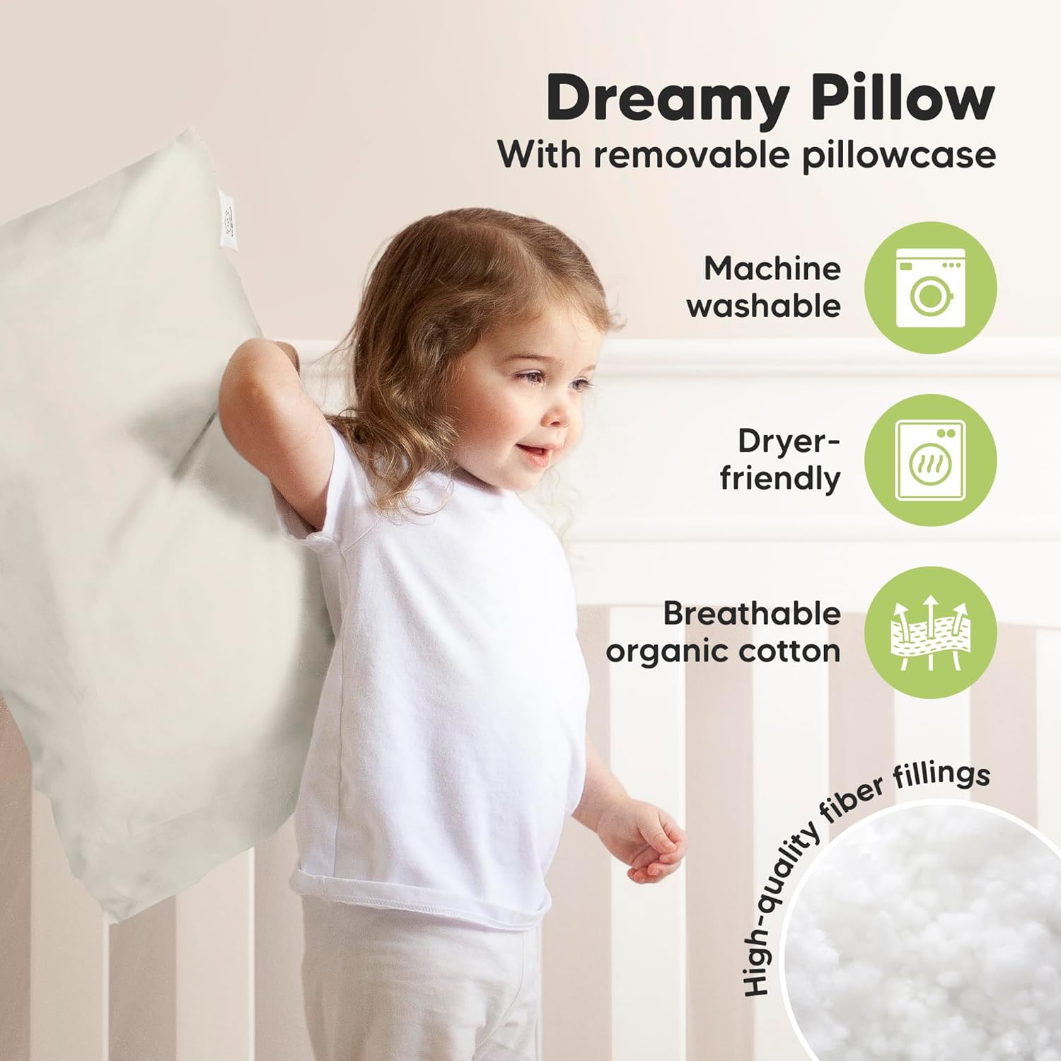 KeaBabies Toddler Pillow with Pillowcase, Jumbo 14X20 - Soft Organic Cotton Toddler Pillows for