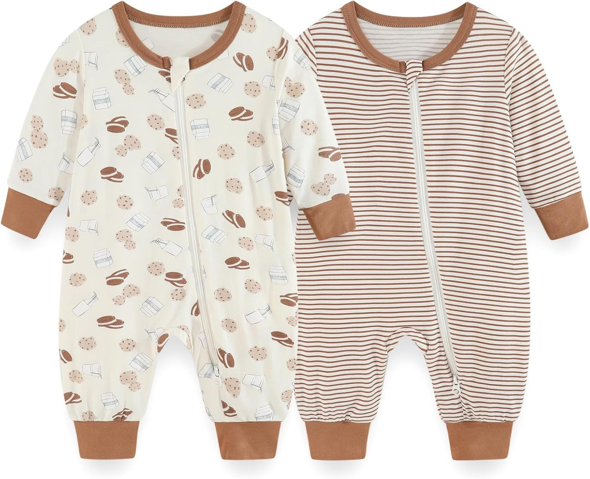 Unisex Rayon Made from Bamboo Zipper Baby Boy Girl Rompers 2 Pcak Long Sleeve Infants Jumpsuits New