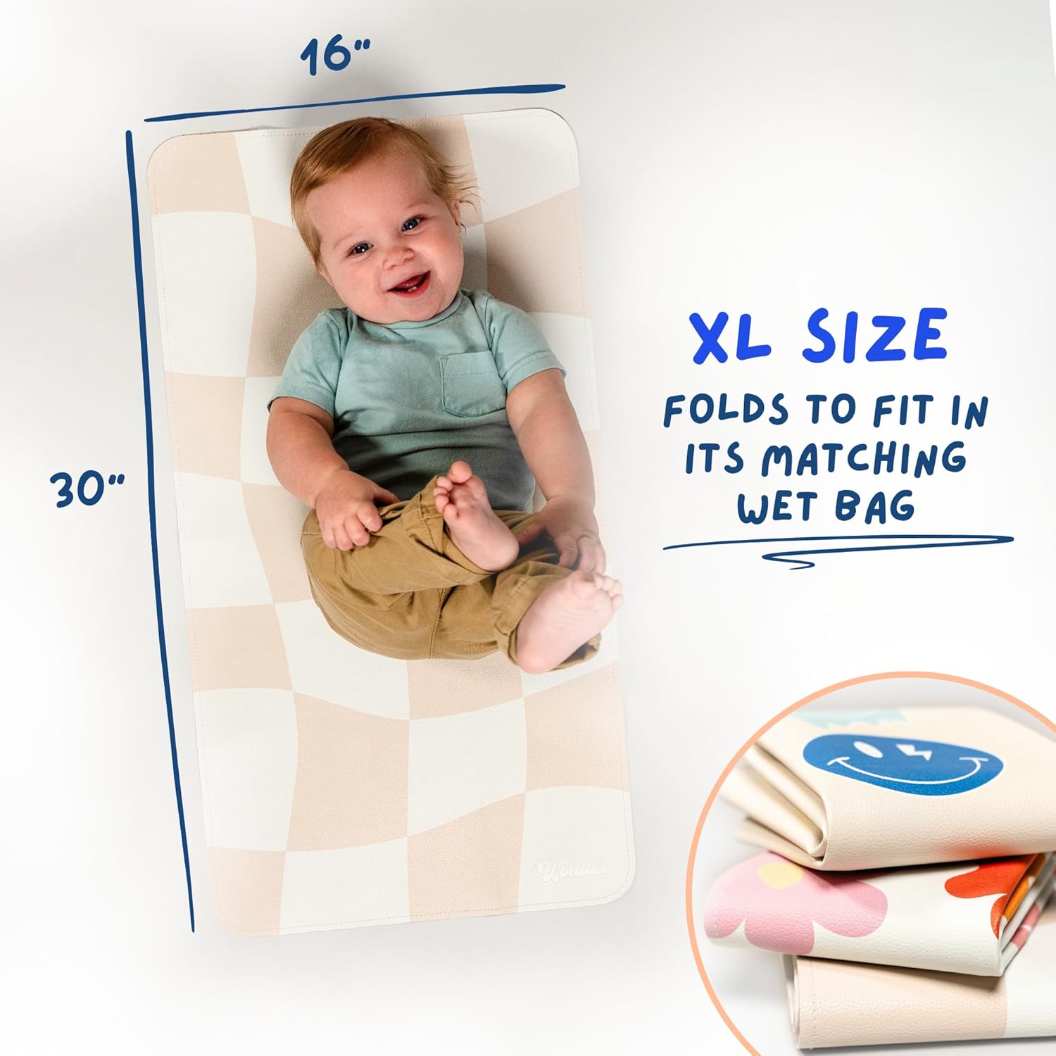 Leather Changing Mat with Reusable Waterproof Wet Bag, (16 x 30 Inches) Baby Changing Mat