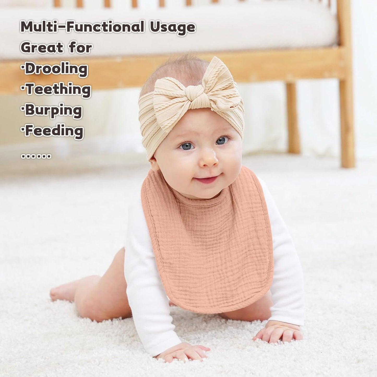 Susurration Muslin Baby Bibs 8 Pack Bandana Drool Bibs, Soft Square Adjustable Baby Drooling Bibs