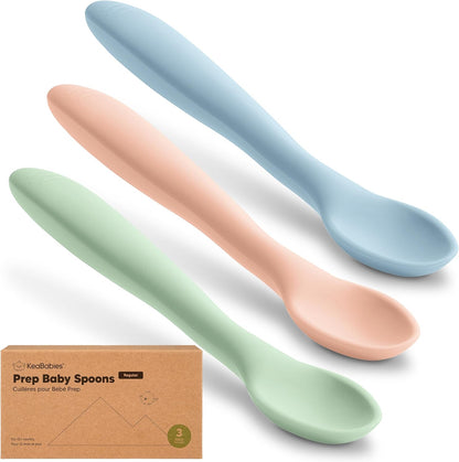 KeaBabies Silicone Baby Spoons, Self Feeding 6-12 months - 3-Pack Baby Weaning Eating Utensils
