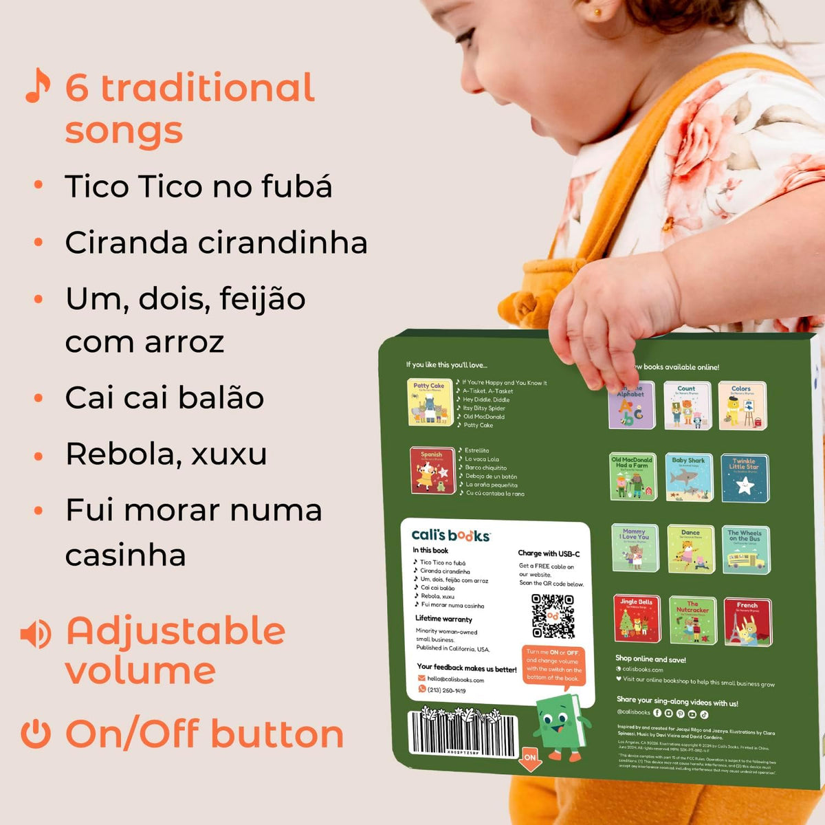 Cali's Books Brazilian Nursery Rhymes Book - Sound Books for Toddlers 1-3 Years Old - Interactive &