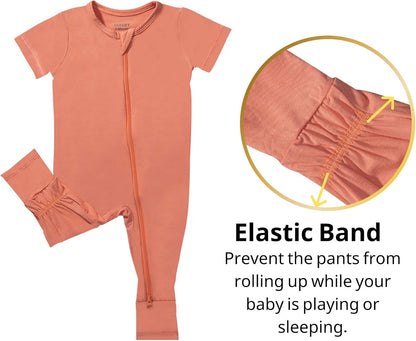 GUISBY Rayon Made from Bamboo Baby Pajamas, Summer Short Sleeve Footless Rompers, 2 Way Zipper