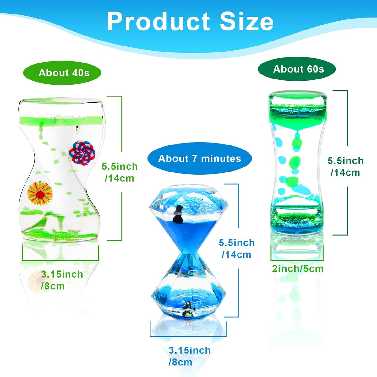 Coitak Liquid Motion Bubbler Timer for Sensory Play, Fidget Toy, Desk Top, 3 Pack, Assorted Colors