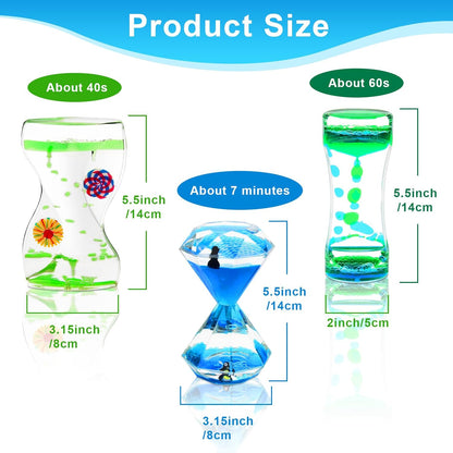 Coitak Liquid Motion Bubbler Timer for Sensory Play, Fidget Toy, Desk Top, 3 Pack, Assorted Colors