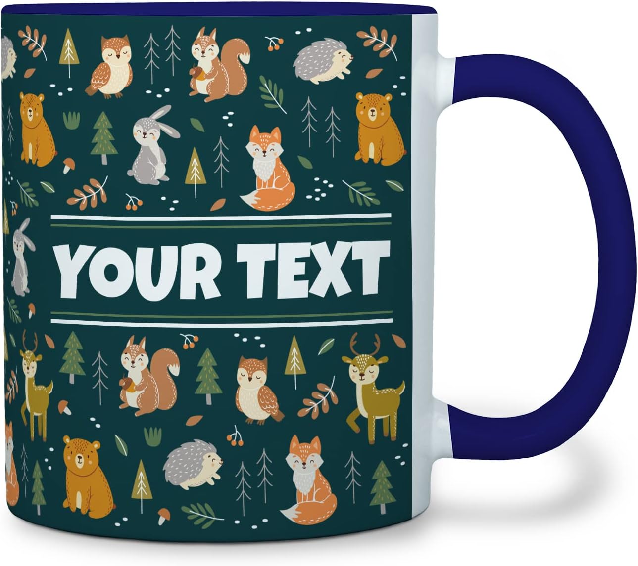 Personalized Mug for Kids - Woodland Animals - Custom Name/Text, Ceramic Hot Chocolate/Coffee Cup