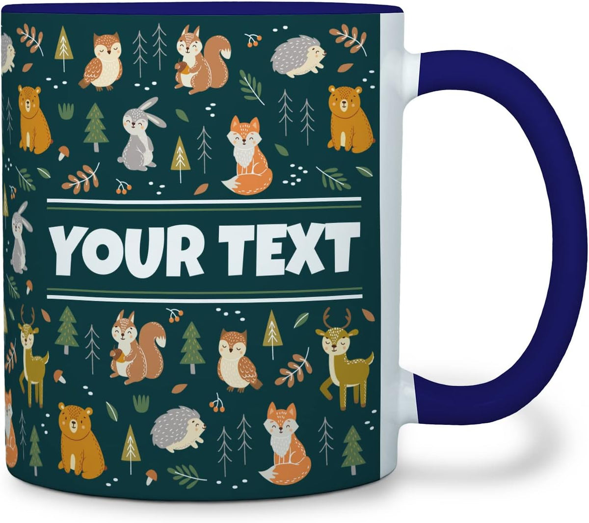 Personalized Mug for Kids - Woodland Animals - Custom Name/Text, Ceramic Hot Chocolate/Coffee Cup