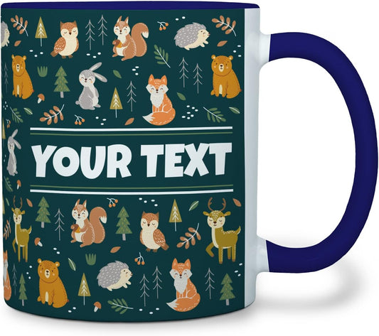 Personalized Mug for Kids - Woodland Animals - Custom Name/Text, Ceramic Hot Chocolate/Coffee Cup