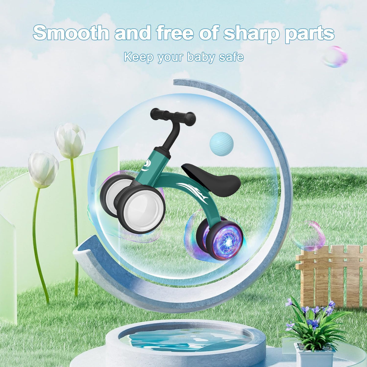 Colorful Lighting Baby Balance Bike Toys for 1 Year Old Boy Girl Gifts, 10-36 Month Toddler Balance