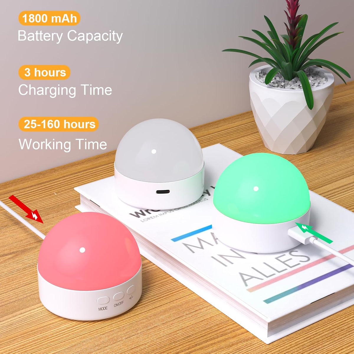 Kintion Portable Night Light, Dimmable 8 Color Lighting, 1800mAh Battery Rechargeable, Small LED