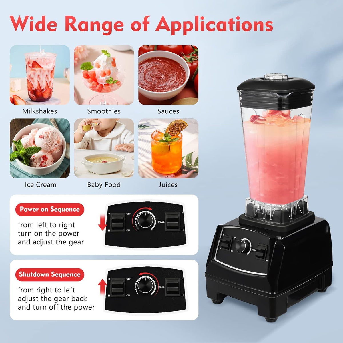Blender 2L Automatic Smoothie Mixer Baby Food Blender 68oz Fruit Vegetables Juicer 2200W High-Speed