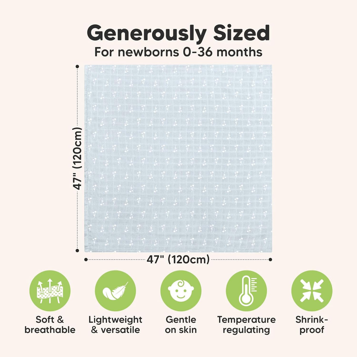 4-Pack Muslin Swaddle Blankets for Boys, Girls - Organic Baby Swaddles for Newborns, Soft &