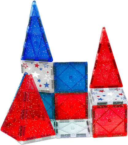 CreateOn Crayola Red, White & Blue Magnetic Tiles 14pc, Building Set for Kids, Magnetic Toy, Travel