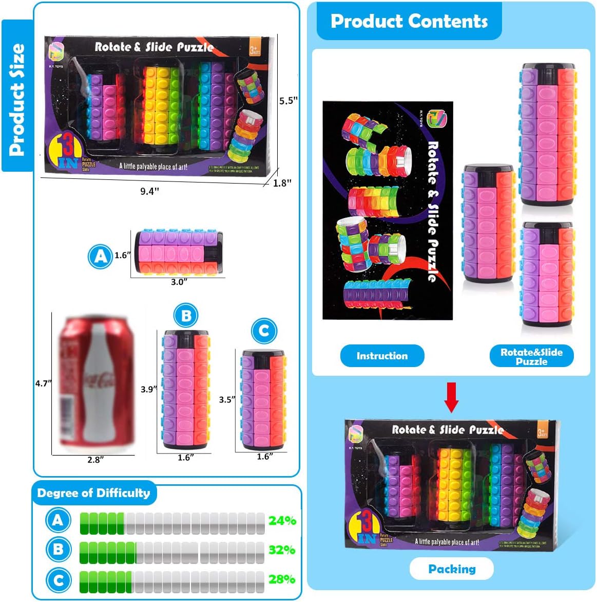 R.Y.TOYS Rotate and Slide Puzzle-Design Patent,Fidget Toys(Restore Order/Create Patterns) 8