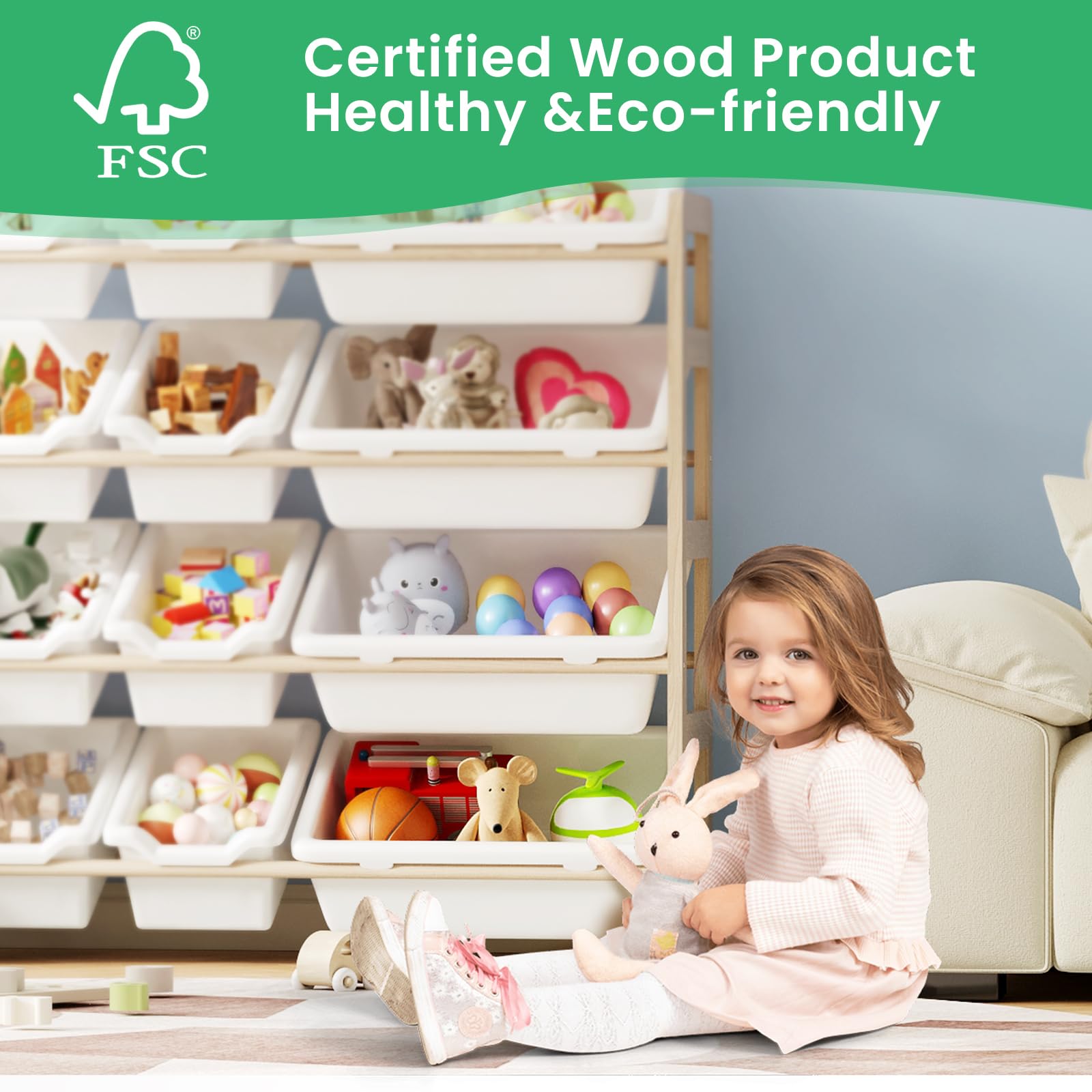 Toy Storage Organizer - Toy Organizers and Storage with Bookshelf, Toy Storage Shelf with 3 Shelves