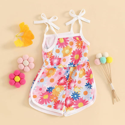 WZTYYDS Toddler Baby Girl Summer Clothes Floral Romper Tie-Up Strap Halter Jumpsuit Infant Summer