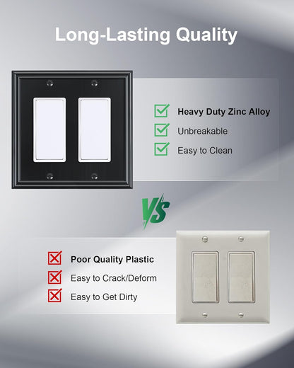 2-Pack Decorative Double Decorator Outlet Cover Plate, Durable Zinc Alloy Black Wall Plates for